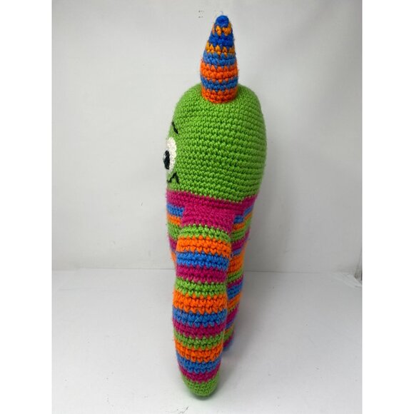 Hand knitted 17" plush alien Pride Rainbow body with horns - Picture 6 of 12